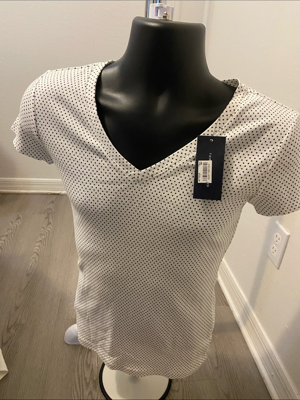 Tommy Hilfiger White V-Neck Tee with Black Polka Dots